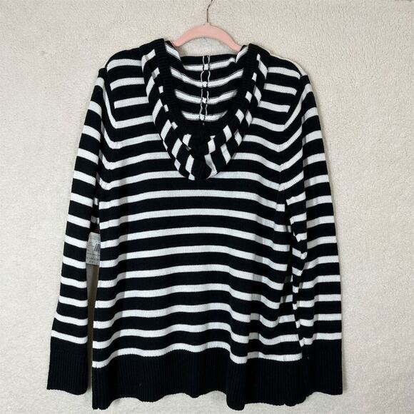 Just My Size Women's 1X Black Striped Hooded Cardigan Long Sleeve - Picture 6 of 11